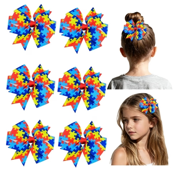 Other - 6PCS Autism Awareness Hair Bows